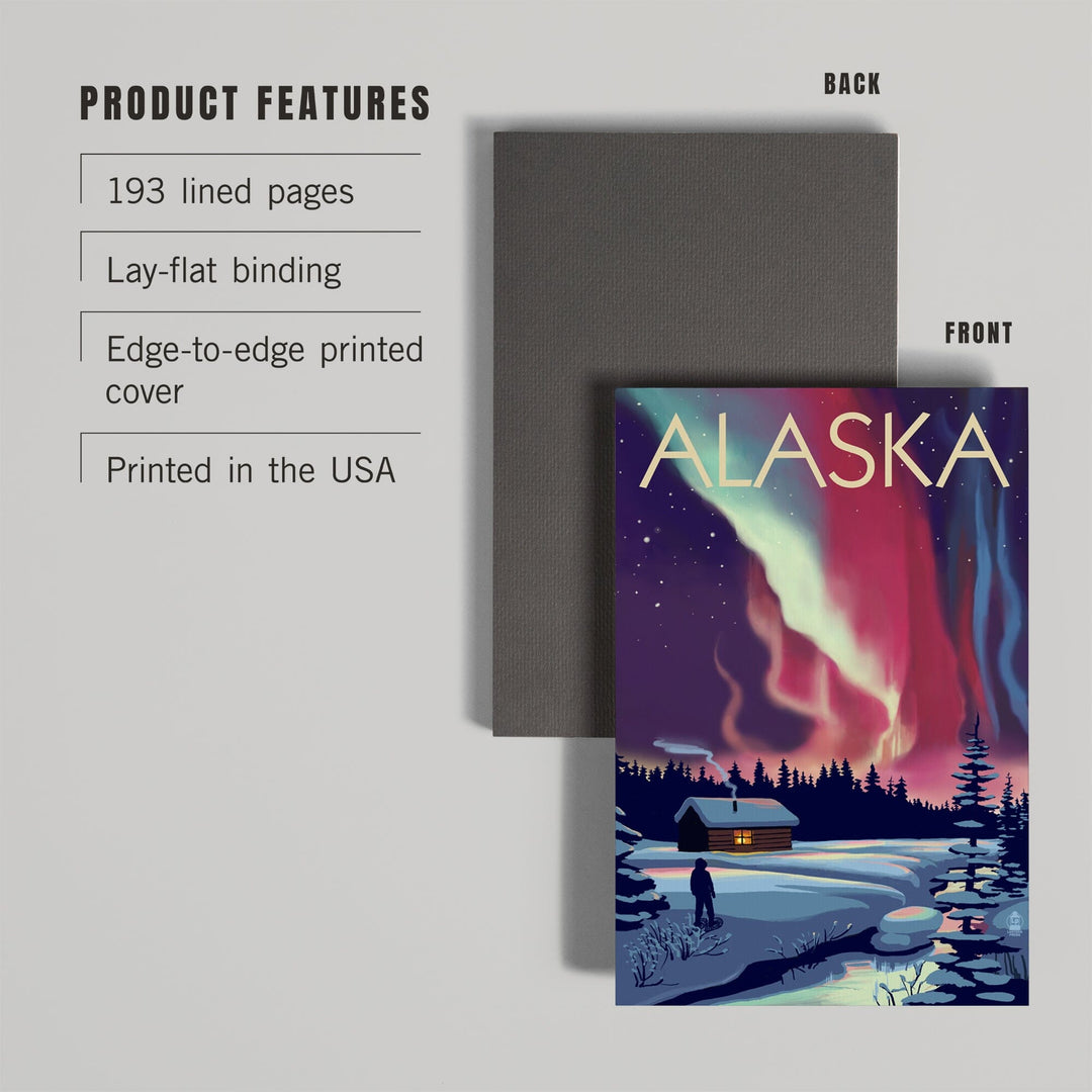 Lined 6x9 Journal, Alaska, Northern Lights and Cabin, Lay Flat, 193 Pages, FSC paper Home Lantern Press