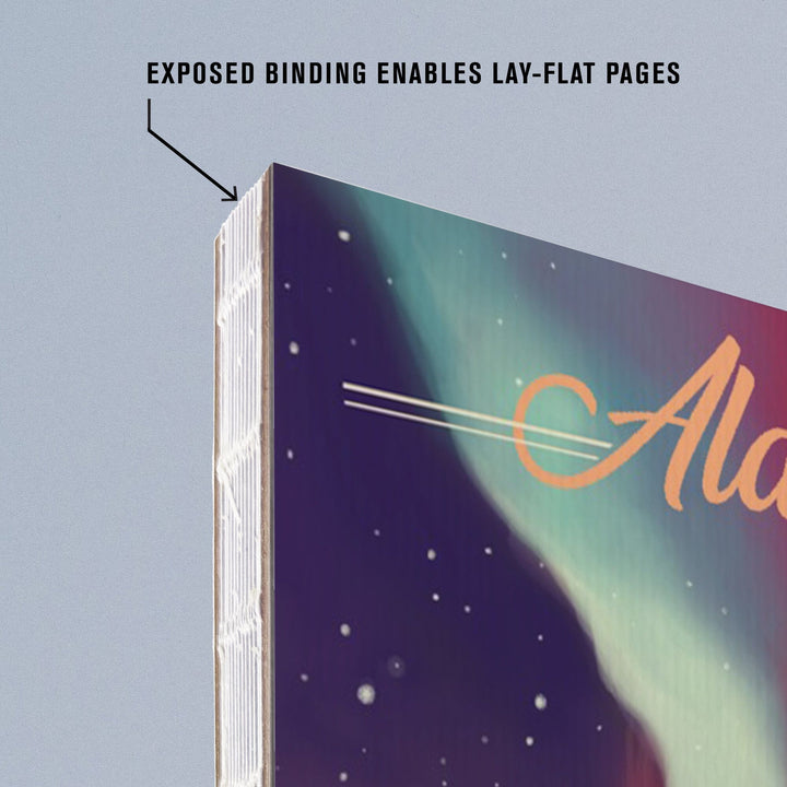 Lined 6x9 Journal, Alaska, Northern Lights and Dogsled, Lay Flat, 193 Pages, FSC paper Home Lantern Press