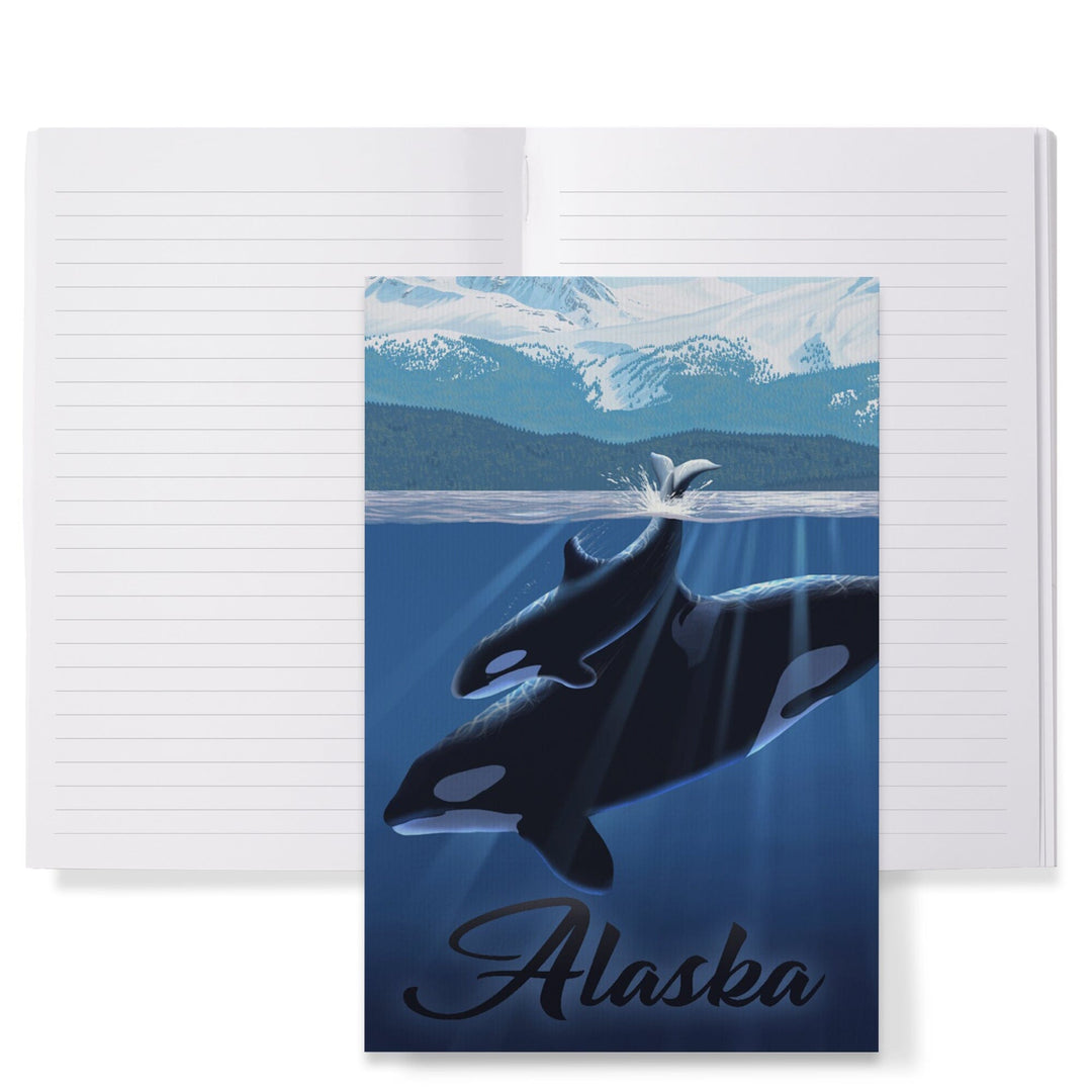 Lined 6x9 Journal, Alaska, Orca and Calf, Lay Flat, 193 Pages, FSC paper Home Lantern Press