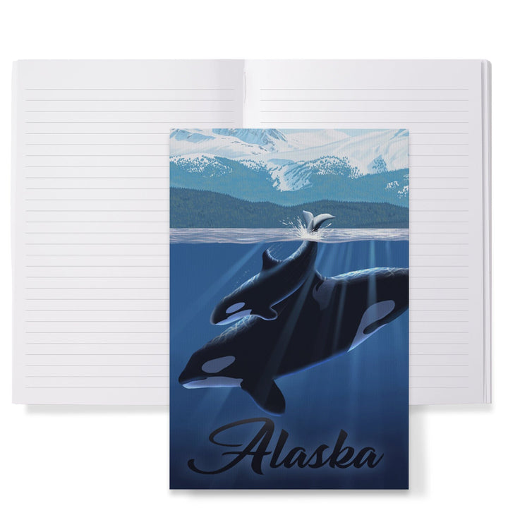 Lined 6x9 Journal, Alaska, Orca and Calf, Lay Flat, 193 Pages, FSC paper Home Lantern Press