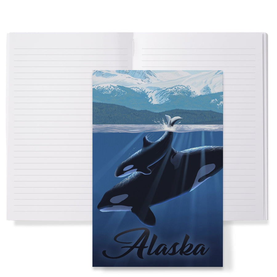 Lined 6x9 Journal, Alaska, Orca and Calf, Lay Flat, 193 Pages, FSC paper Home Lantern Press