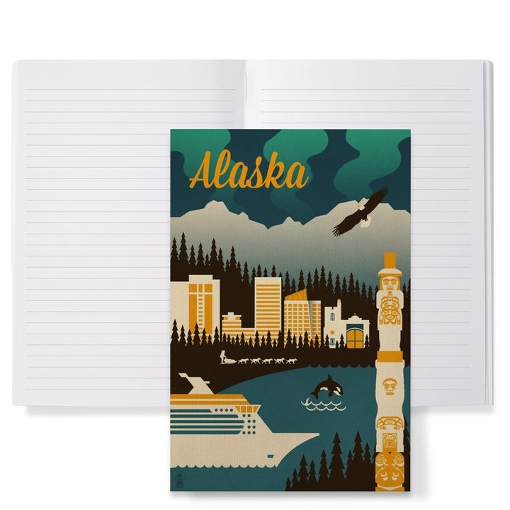 Lined 6x9 Journal, Alaska, Retro Skyline, Lay Flat, 193 Pages, FSC paper Home Lantern Press