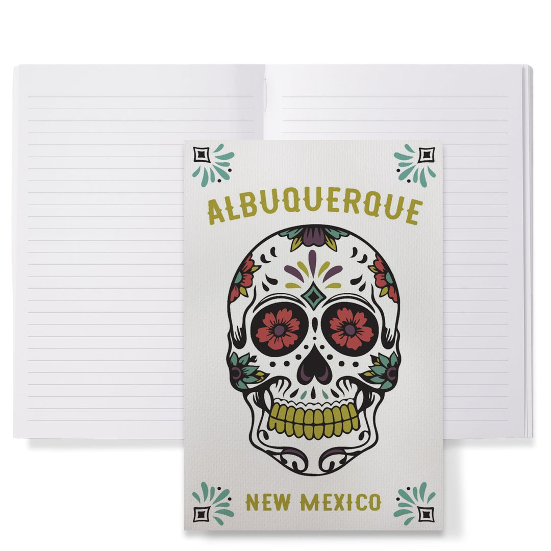 Lined 6x9 Journal, Albuquerque, New Mexico, Day of the Dead, Sugar Skull (White and Magenta), Lay Flat, 193 Pages, FSC paper Home Lantern Press