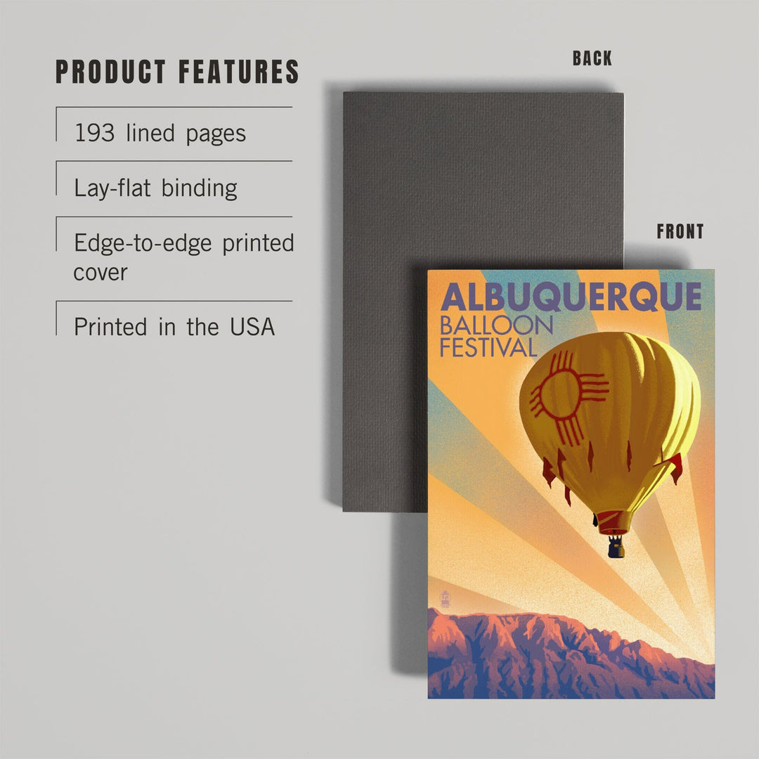 Lined 6x9 Journal, Albuquerque, New Mexico, Hot Air Balloon Festival, Lithograph, Lay Flat, 193 Pages, FSC paper Home Lantern Press