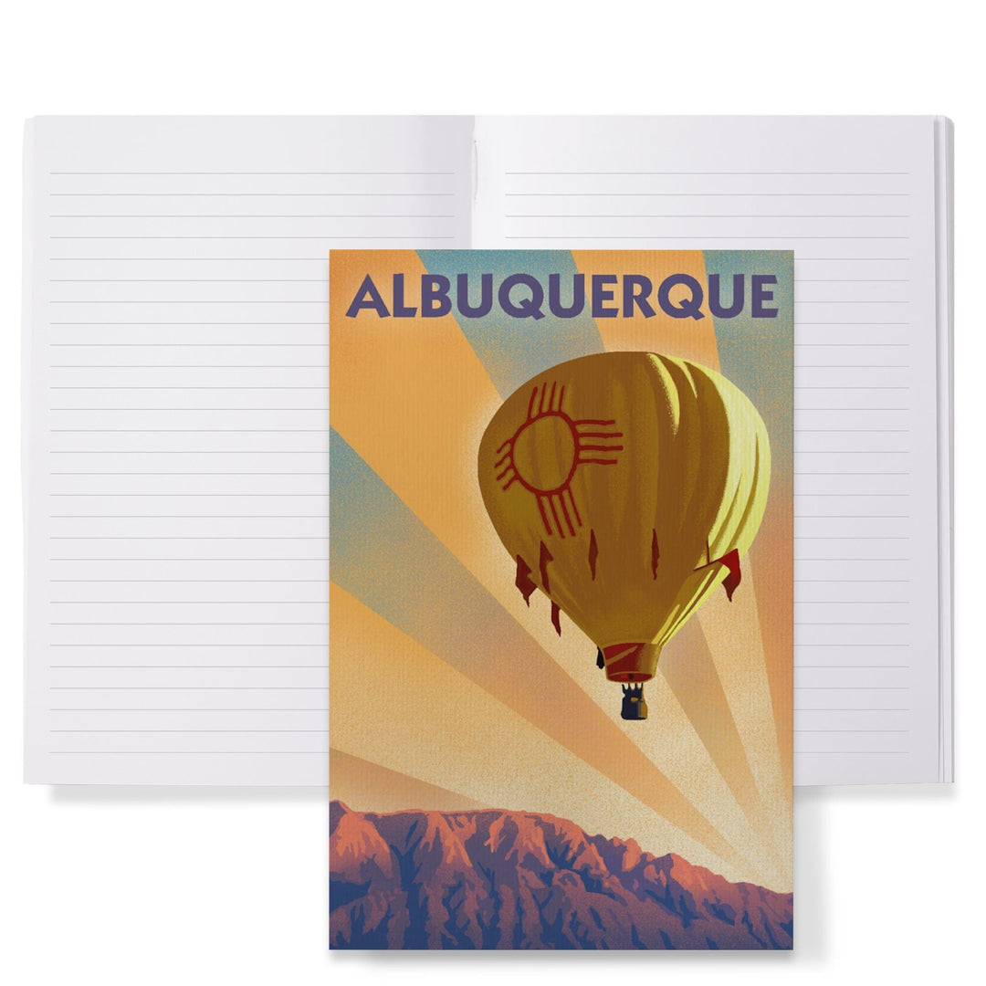 Lined 6x9 Journal, Albuquerque, New Mexico, Hot Air Balloon, Lithograph, Lay Flat, 193 Pages, FSC paper Home Lantern Press