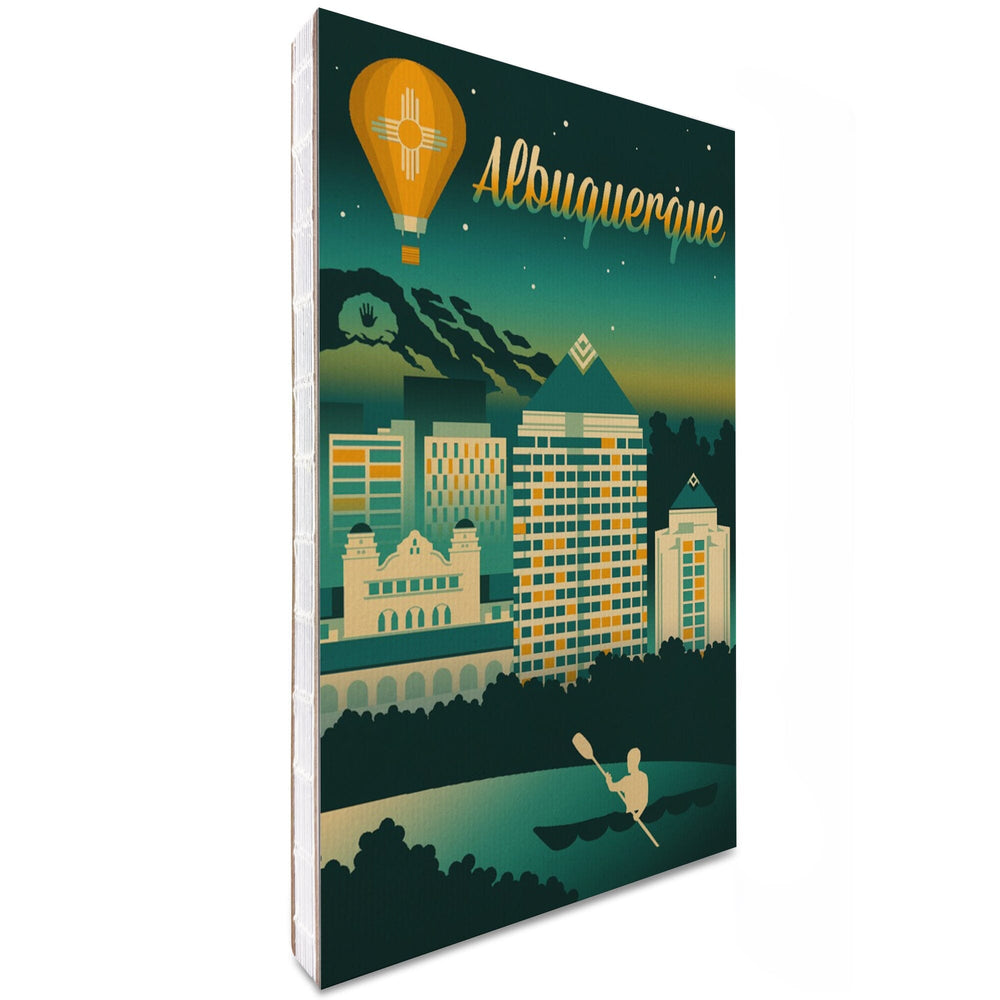 Lined 6x9 Journal, Albuquerque, New Mexico, Retro Skyline Chromatic, Lay Flat, 193 Pages, FSC paper Home Lantern Press