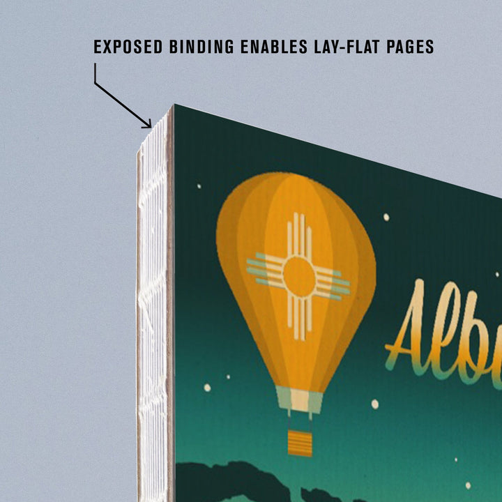 Lined 6x9 Journal, Albuquerque, New Mexico, Retro Skyline Chromatic, Lay Flat, 193 Pages, FSC paper Home Lantern Press