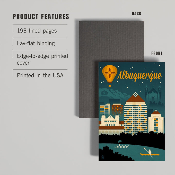 Lined 6x9 Journal, Albuquerque, New Mexico, Retro Skyline, Lay Flat, 193 Pages, FSC paper Home Lantern Press