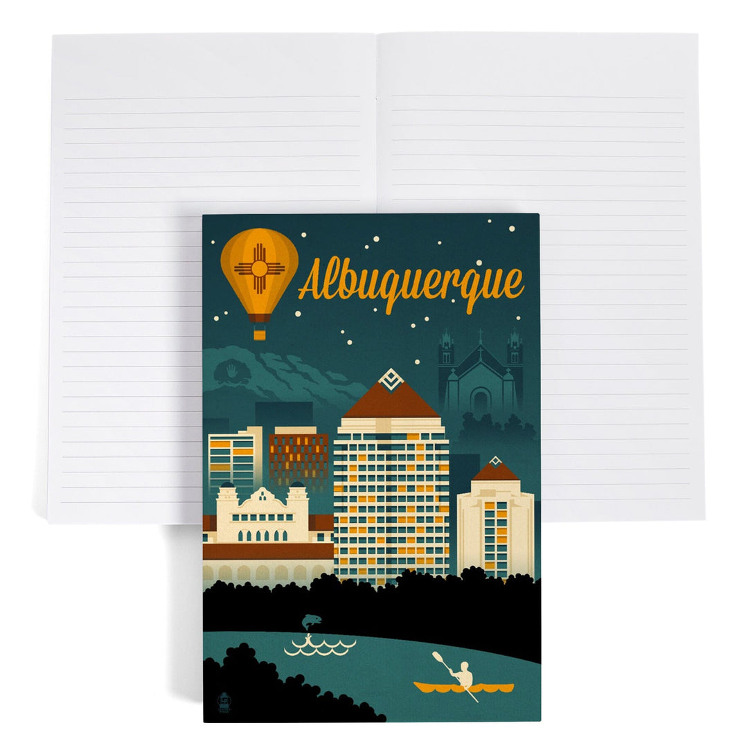Lined 6x9 Journal, Albuquerque, New Mexico, Retro Skyline, Lay Flat, 193 Pages, FSC paper Home Lantern Press