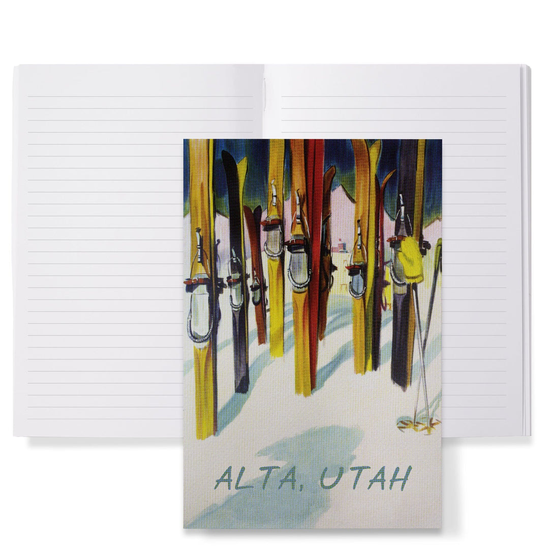 Lined 6x9 Journal, Alta, Utah, Colorful Skis, Lay Flat, 193 Pages, FSC paper Home Lantern Press