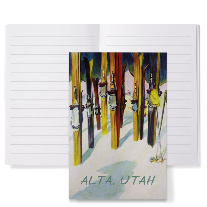 Lined 6x9 Journal, Alta, Utah, Colorful Skis, Lay Flat, 193 Pages, FSC paper Home Lantern Press