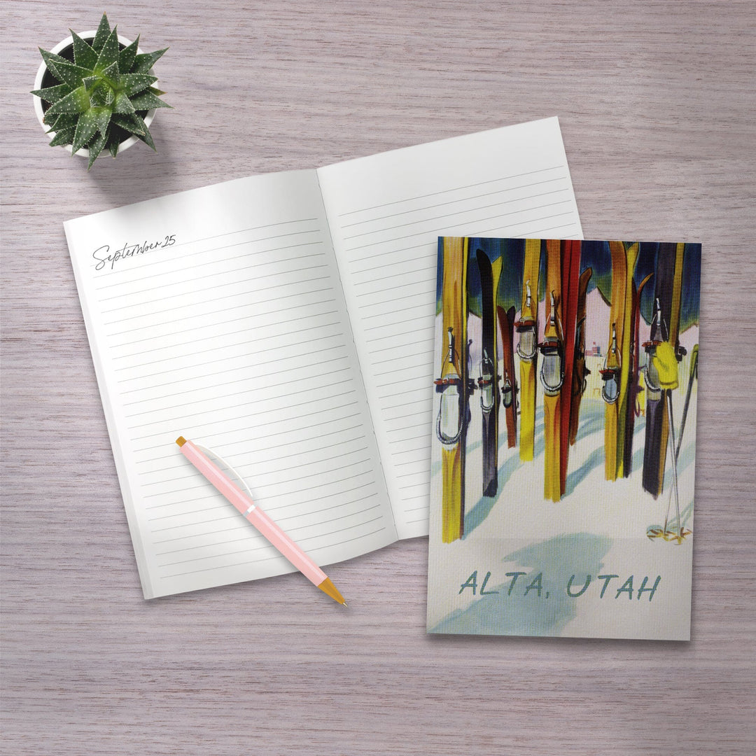 Lined 6x9 Journal, Alta, Utah, Colorful Skis, Lay Flat, 193 Pages, FSC paper Home Lantern Press