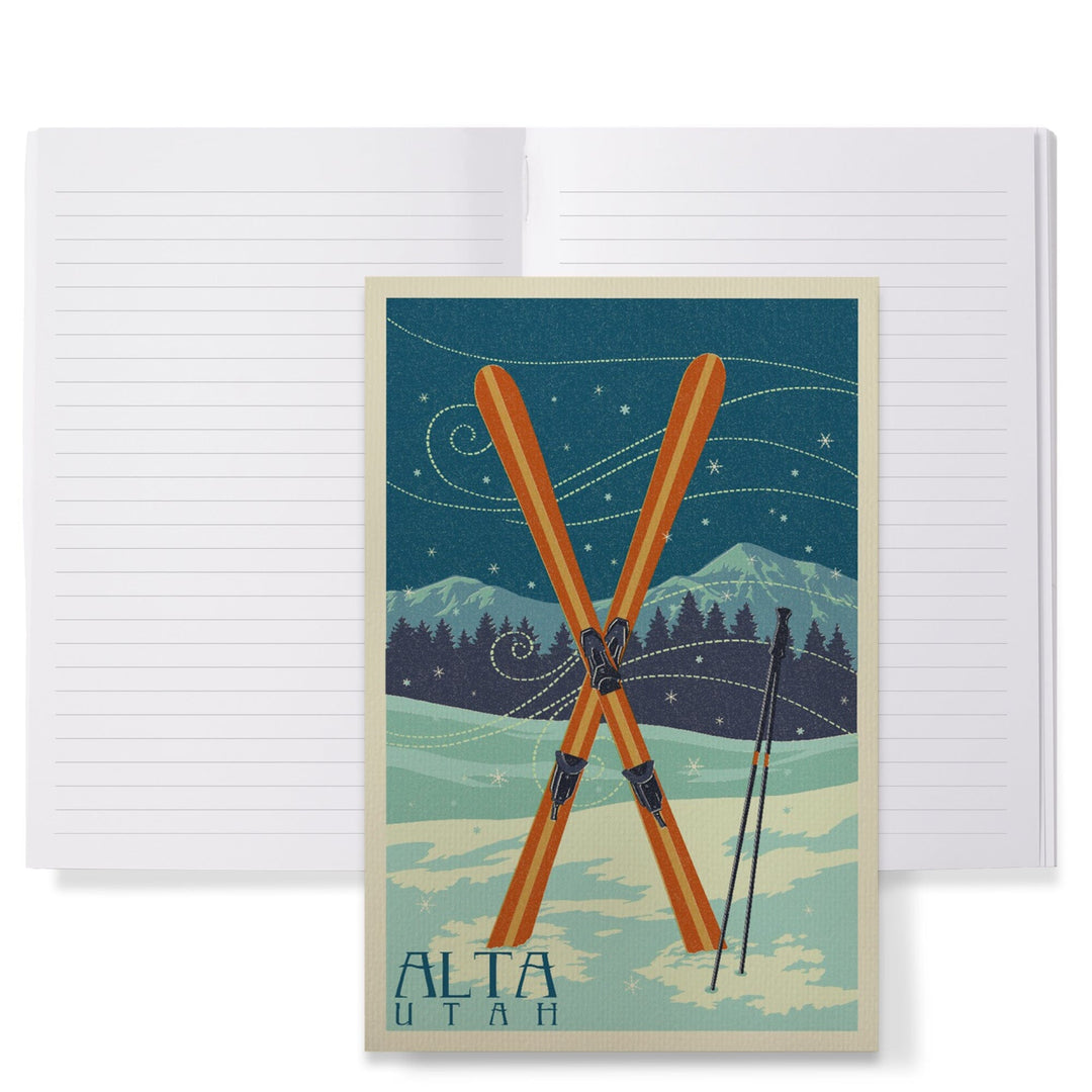 Lined 6x9 Journal, Alta, Utah, Crossed Skis, Letterpress, Lay Flat, 193 Pages, FSC paper Home Lantern Press