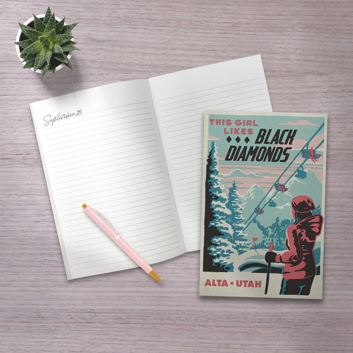 Lined 6x9 Journal, Alta, Utah, Ski Black Diamond, Lay Flat, 193 Pages, FSC paper Home Lantern Press