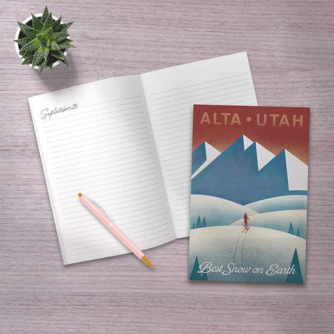 Lined 6x9 Journal, Alta, Utah, Skier In the Mountains, Litho, Lay Flat, 193 Pages, FSC paper Home Lantern Press