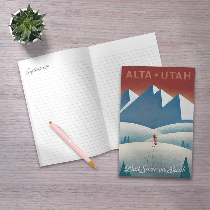 Lined 6x9 Journal, Alta, Utah, Skier In the Mountains, Litho, Lay Flat, 193 Pages, FSC paper Home Lantern Press