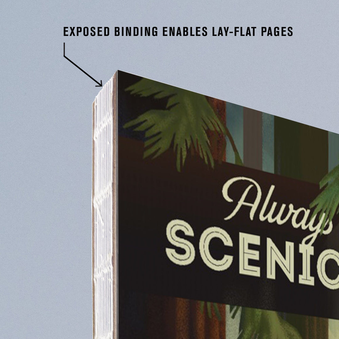 Lined 6x9 Journal, Always Take the Scenic Route, Forest, Geometric Lithograph, Lay Flat, 193 Pages, FSC paper Home Lantern Press