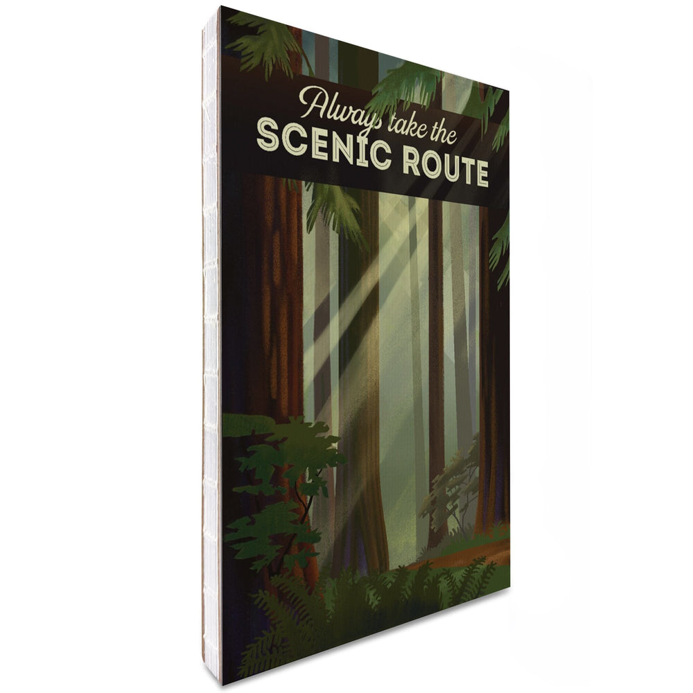 Lined 6x9 Journal, Always Take the Scenic Route, Forest, Geometric Lithograph, Lay Flat, 193 Pages, FSC paper Home Lantern Press