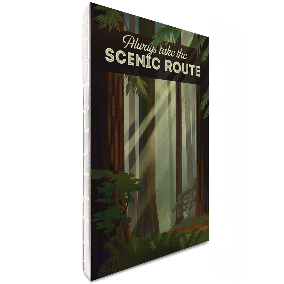 Lined 6x9 Journal, Always Take the Scenic Route, Forest, Geometric Lithograph, Lay Flat, 193 Pages, FSC paper Home Lantern Press
