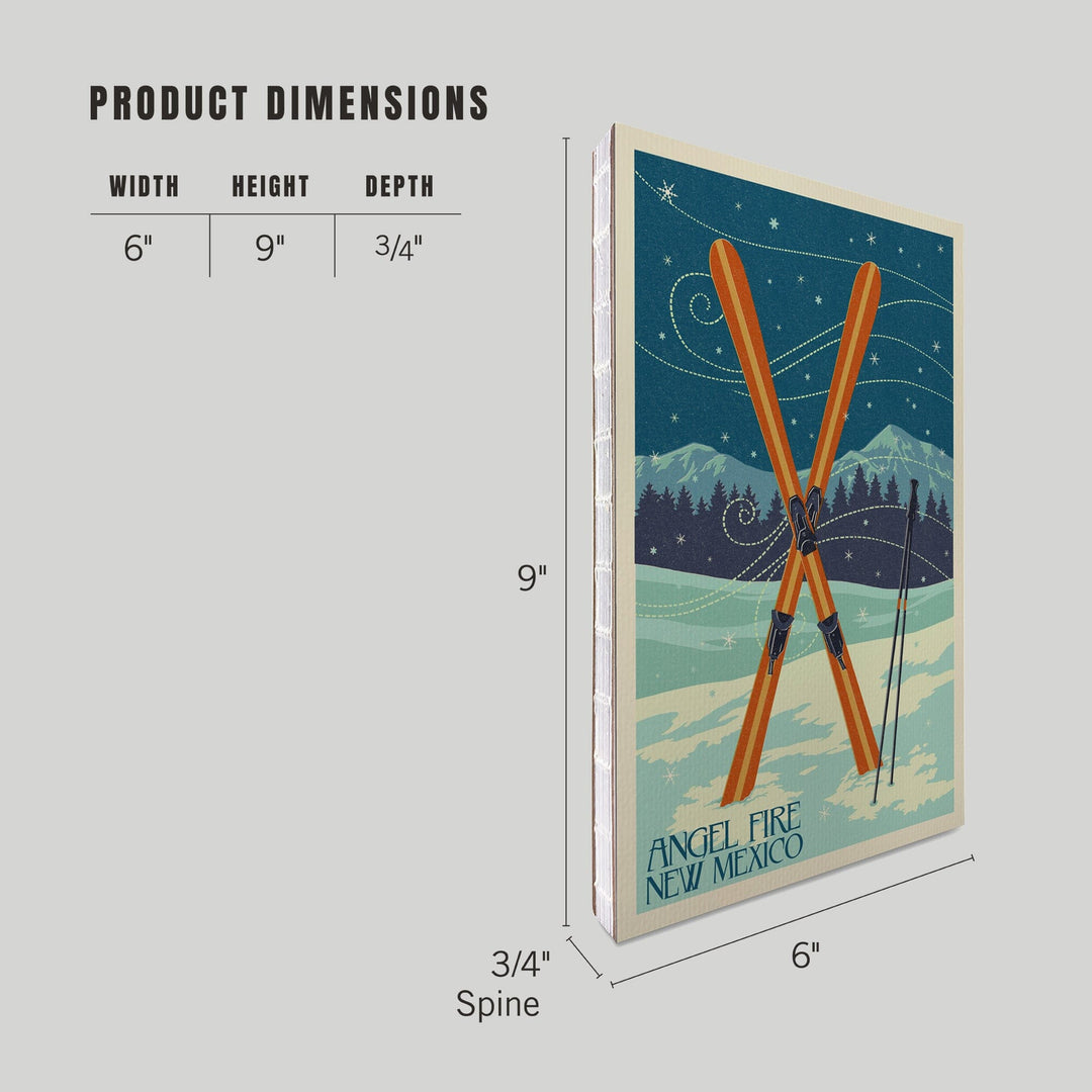 Lined 6x9 Journal, Angel Fire, New Mexico, Crossed Skis, Letterpress, Lay Flat, 193 Pages, FSC paper Home Lantern Press
