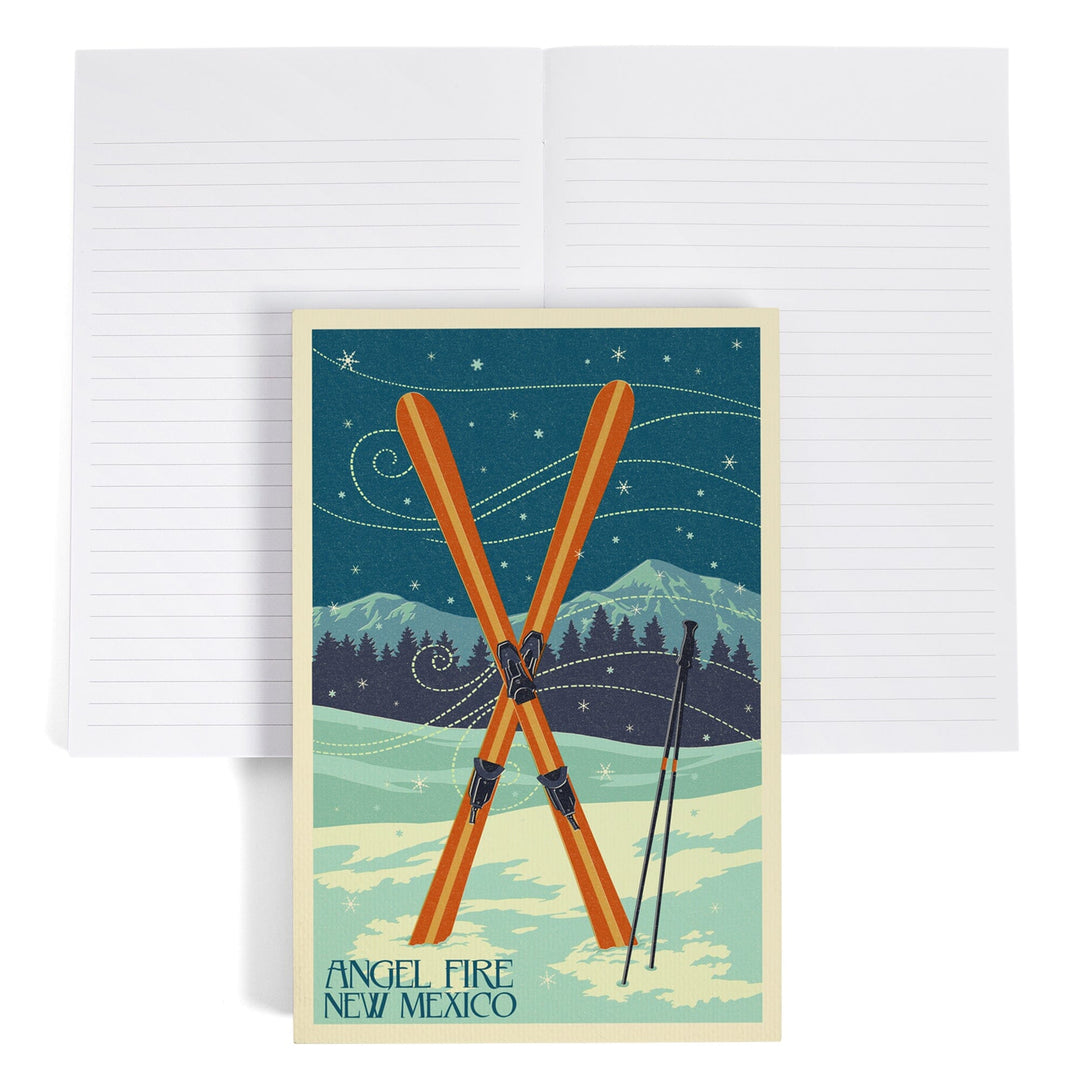 Lined 6x9 Journal, Angel Fire, New Mexico, Crossed Skis, Letterpress, Lay Flat, 193 Pages, FSC paper Home Lantern Press