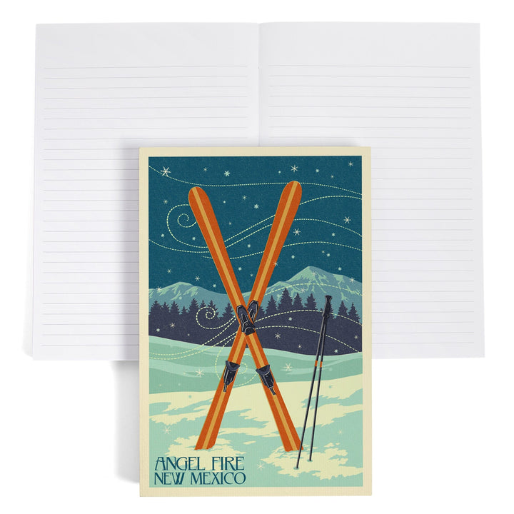 Lined 6x9 Journal, Angel Fire, New Mexico, Crossed Skis, Letterpress, Lay Flat, 193 Pages, FSC paper Home Lantern Press