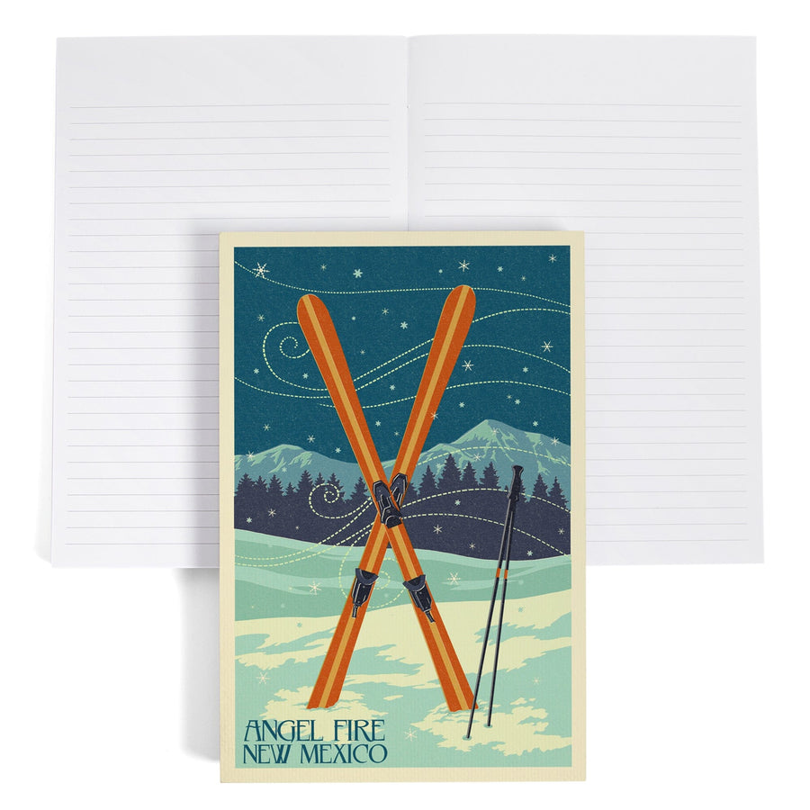 Lined 6x9 Journal, Angel Fire, New Mexico, Crossed Skis, Letterpress, Lay Flat, 193 Pages, FSC paper Home Lantern Press