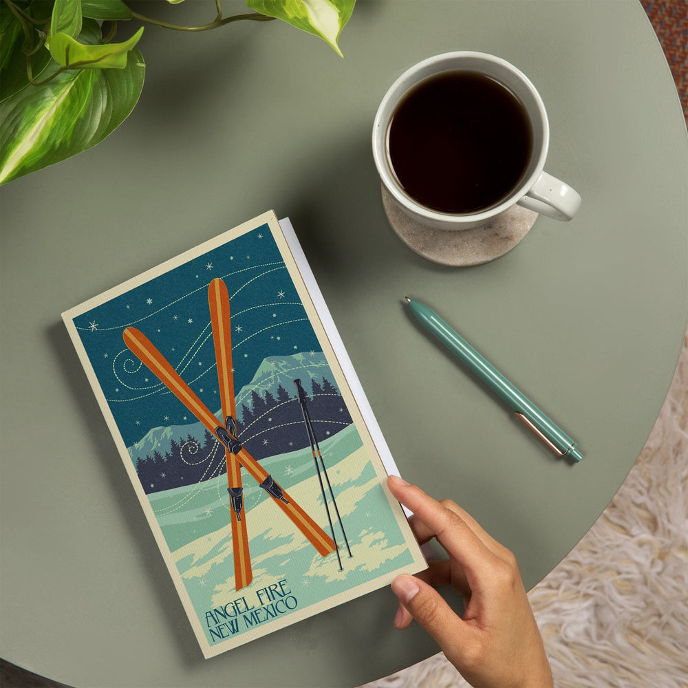 Lined 6x9 Journal, Angel Fire, New Mexico, Crossed Skis, Letterpress, Lay Flat, 193 Pages, FSC paper Home Lantern Press