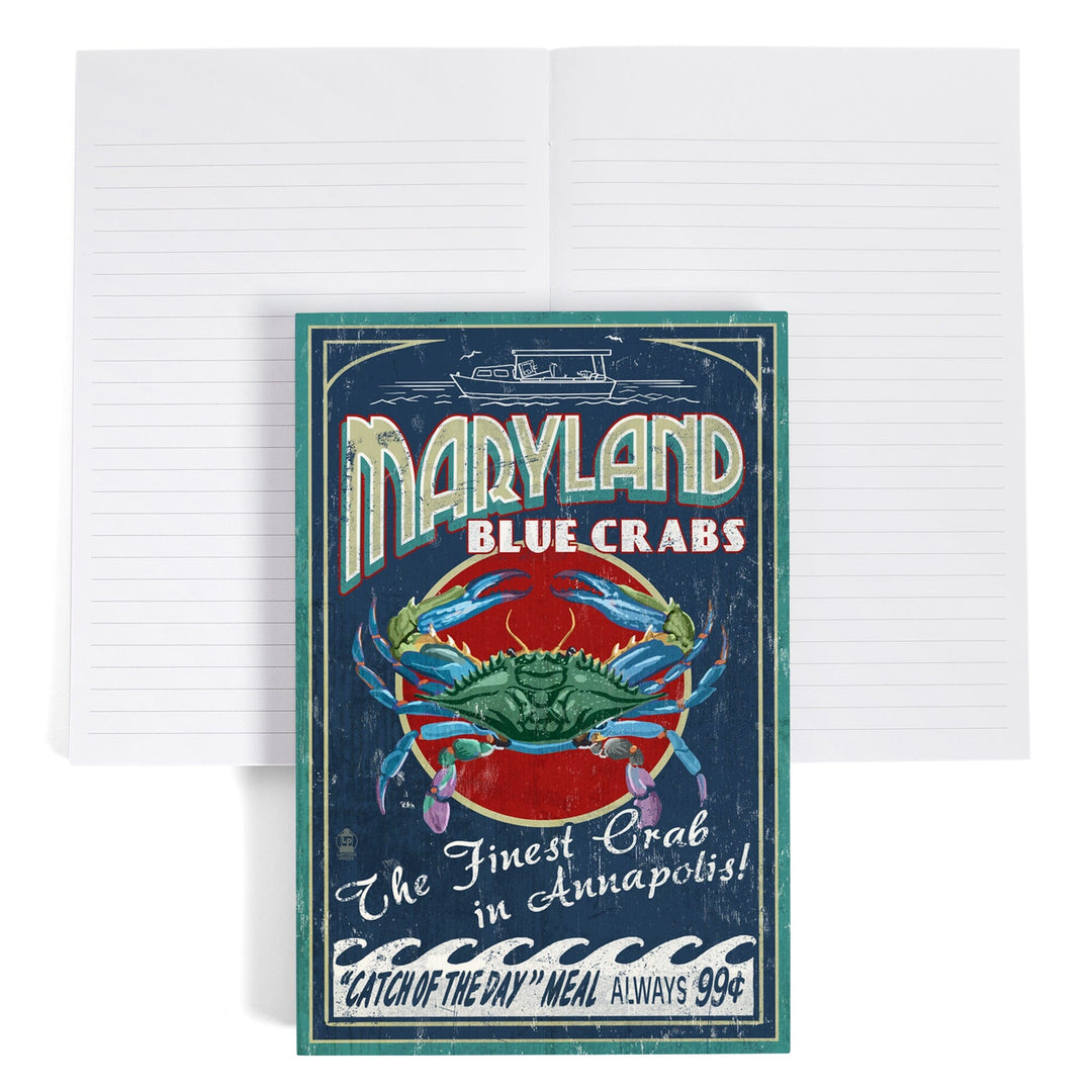 Lined 6x9 Journal, Annapolis, Maryland Blue Crabs Vintage Sign, Lay Flat, 193 Pages, FSC paper Home Lantern Press