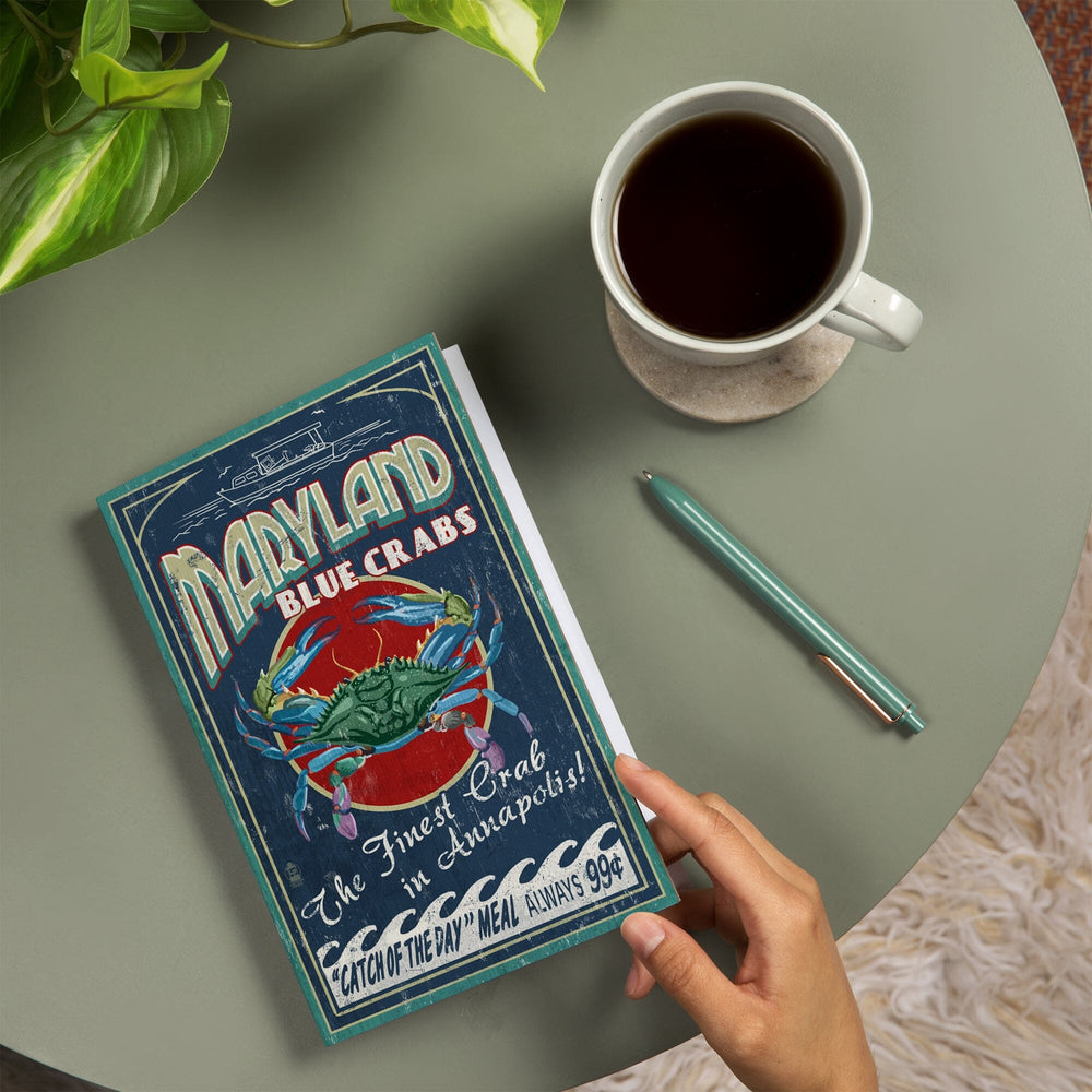 Lined 6x9 Journal, Annapolis, Maryland Blue Crabs Vintage Sign, Lay Flat, 193 Pages, FSC paper Home Lantern Press