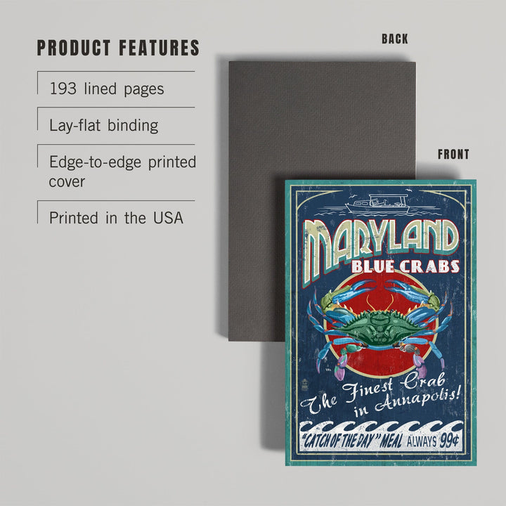 Lined 6x9 Journal, Annapolis, Maryland Blue Crabs Vintage Sign, Lay Flat, 193 Pages, FSC paper Home Lantern Press