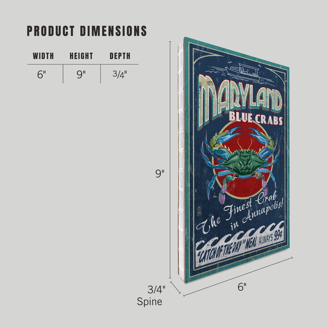 Lined 6x9 Journal, Annapolis, Maryland Blue Crabs Vintage Sign, Lay Flat, 193 Pages, FSC paper Home Lantern Press