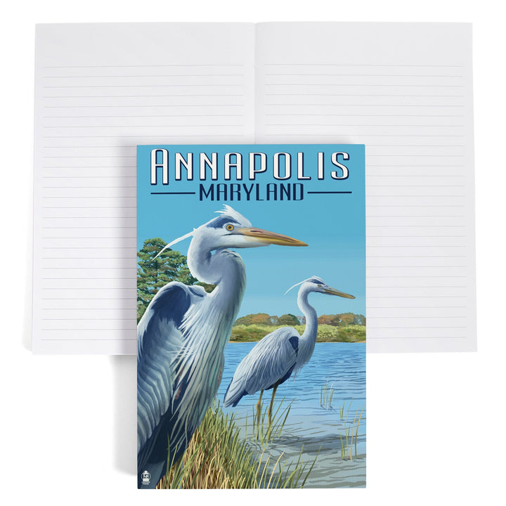 Lined 6x9 Journal, Annapolis, Maryland, Blue Herons, Lay Flat, 193 Pages, FSC paper Home Lantern Press