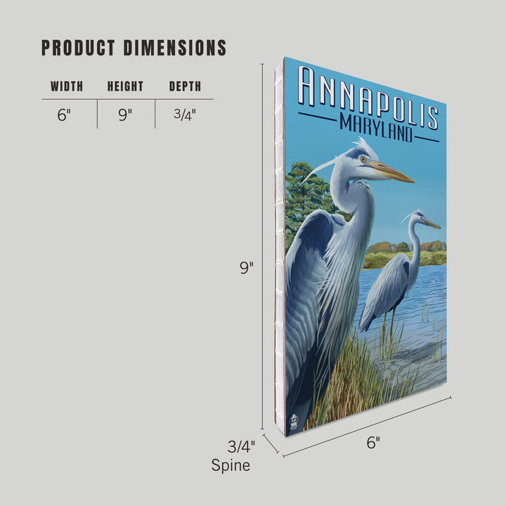 Lined 6x9 Journal, Annapolis, Maryland, Blue Herons, Lay Flat, 193 Pages, FSC paper Home Lantern Press
