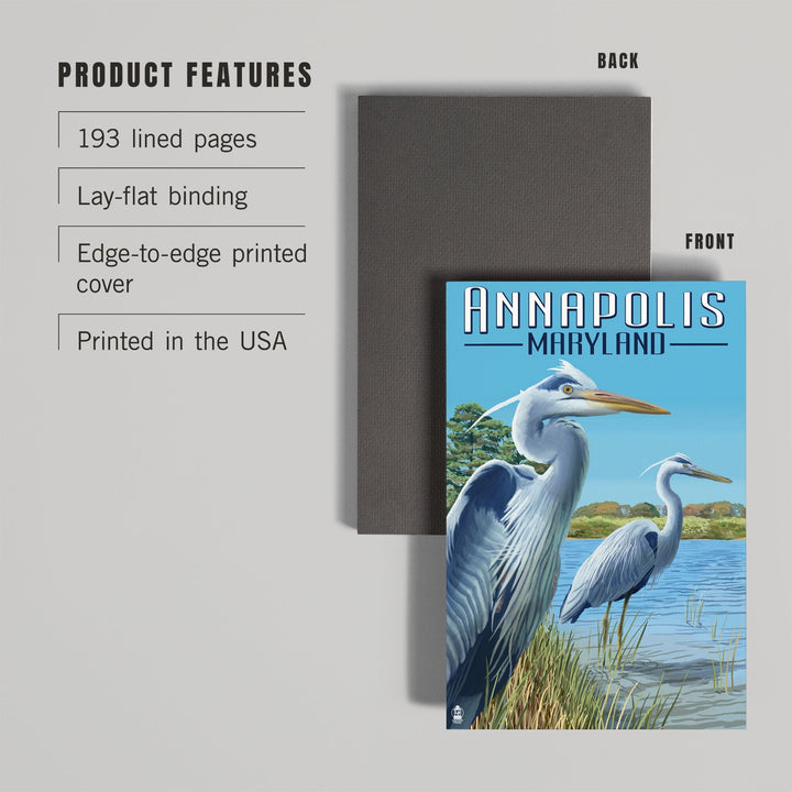 Lined 6x9 Journal, Annapolis, Maryland, Blue Herons, Lay Flat, 193 Pages, FSC paper Home Lantern Press
