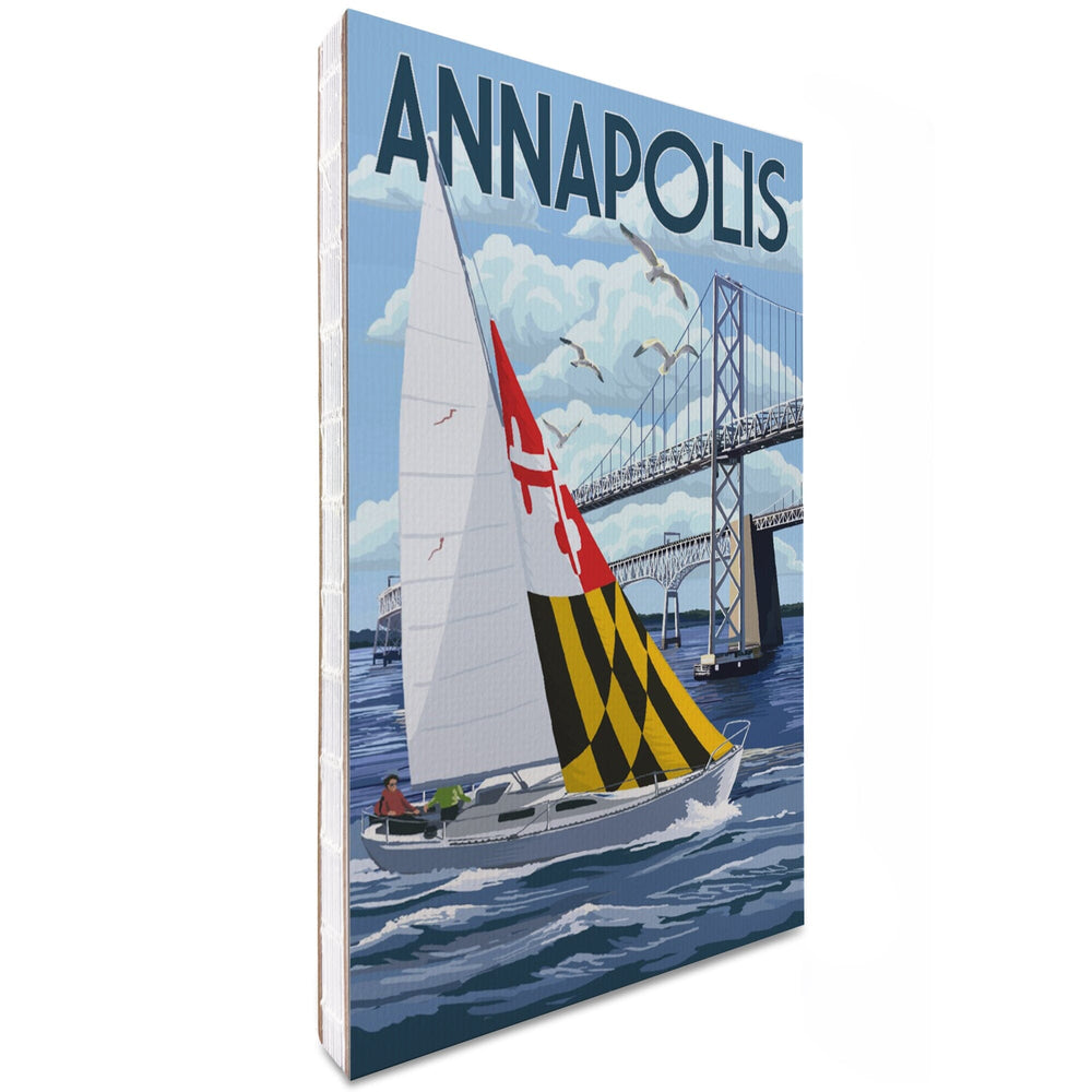 Lined 6x9 Journal, Annapolis, Maryland, Sloop Sailboat and Chesapeake Bay Bridge, Lay Flat, 193 Pages, FSC paper Home Lantern Press