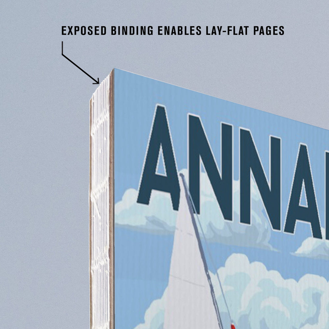 Lined 6x9 Journal, Annapolis, Maryland, Sloop Sailboat and Chesapeake Bay Bridge, Lay Flat, 193 Pages, FSC paper Home Lantern Press