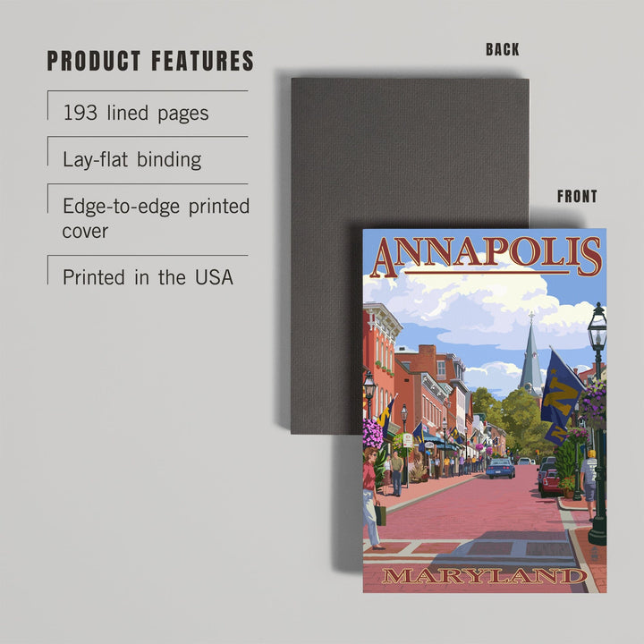 Lined 6x9 Journal, Annapolis, Maryland, Street View, Lay Flat, 193 Pages, FSC paper Home Lantern Press