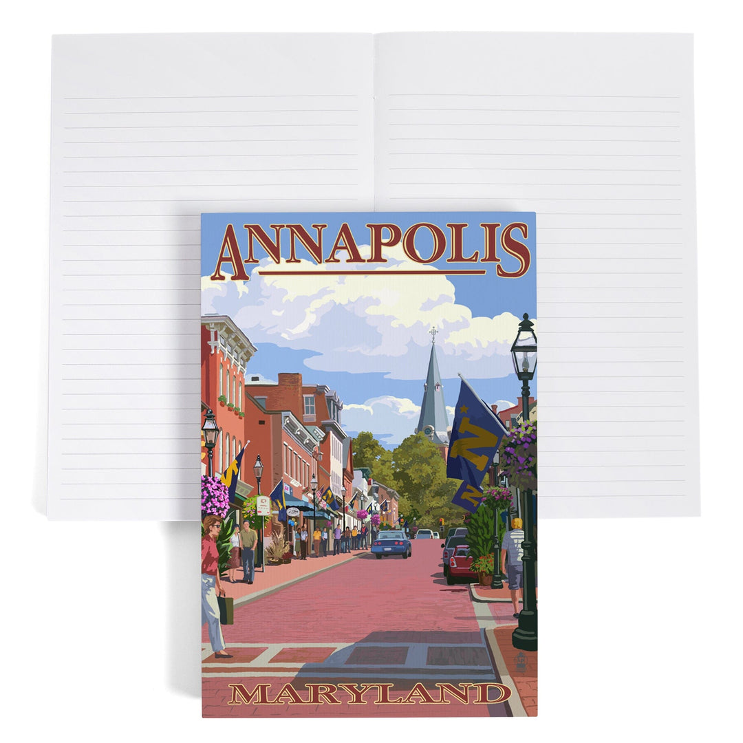 Lined 6x9 Journal, Annapolis, Maryland, Street View, Lay Flat, 193 Pages, FSC paper Home Lantern Press