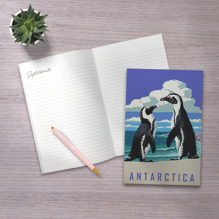 Lined 6x9 Journal, Antarctica, Two Black-Footed Penguins, Lay Flat, 193 Pages, FSC paper Home Lantern Press