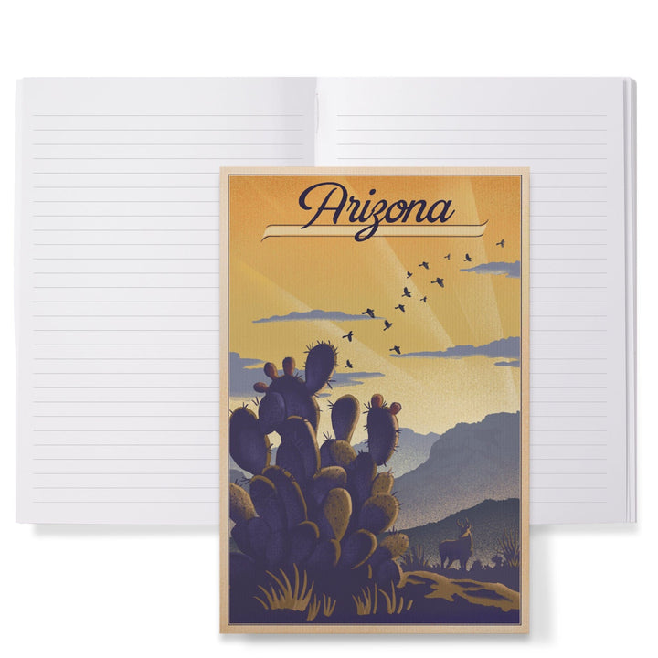Lined 6x9 Journal, Arizona, Cactus and Desert Scene, Lithograph, Lay Flat, 193 Pages, FSC paper Home Lantern Press