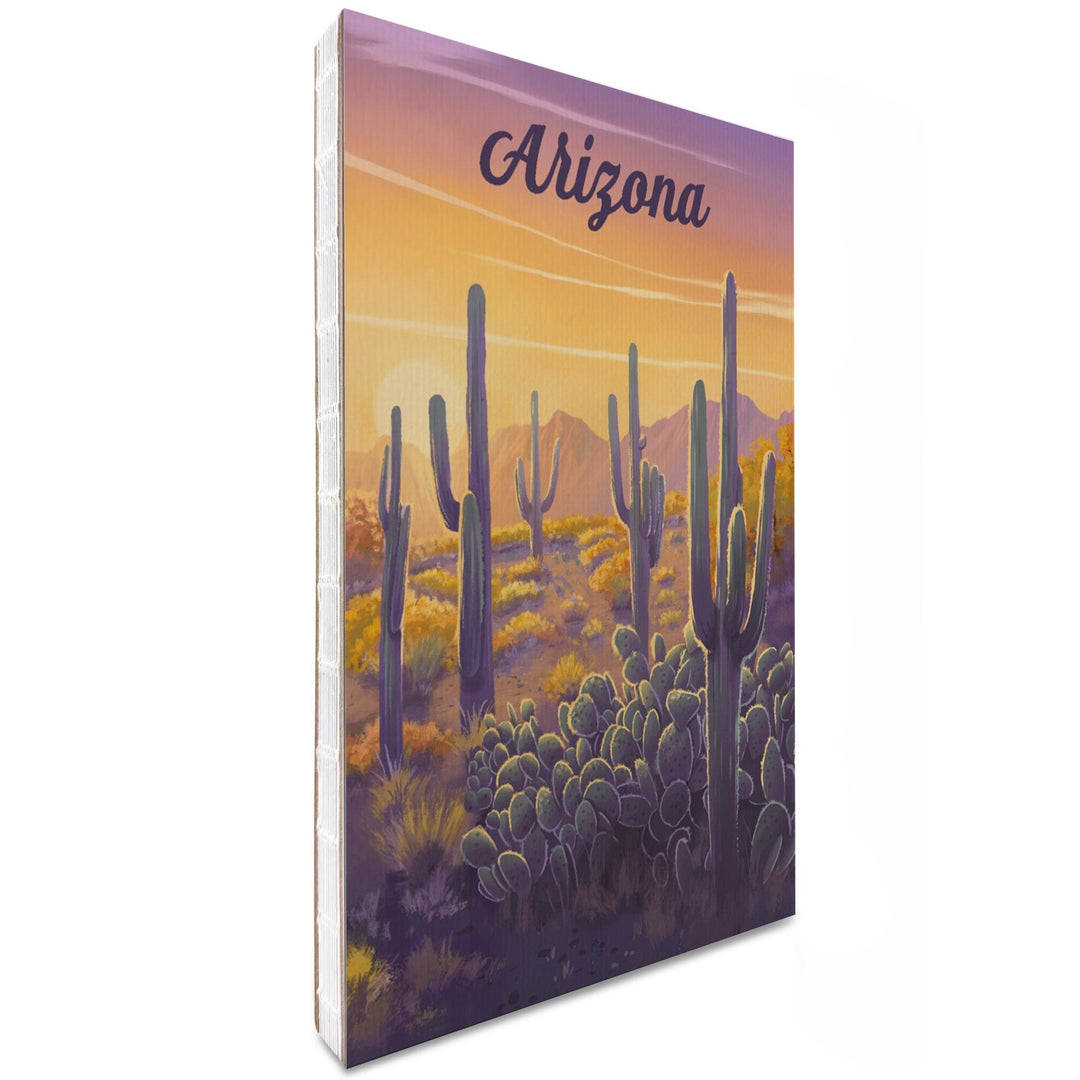 Lined 6x9 Journal, Arizona, Oil Painting, Cactus and Golden Sunset, Lay Flat, 193 Pages, FSC paper Home Lantern Press