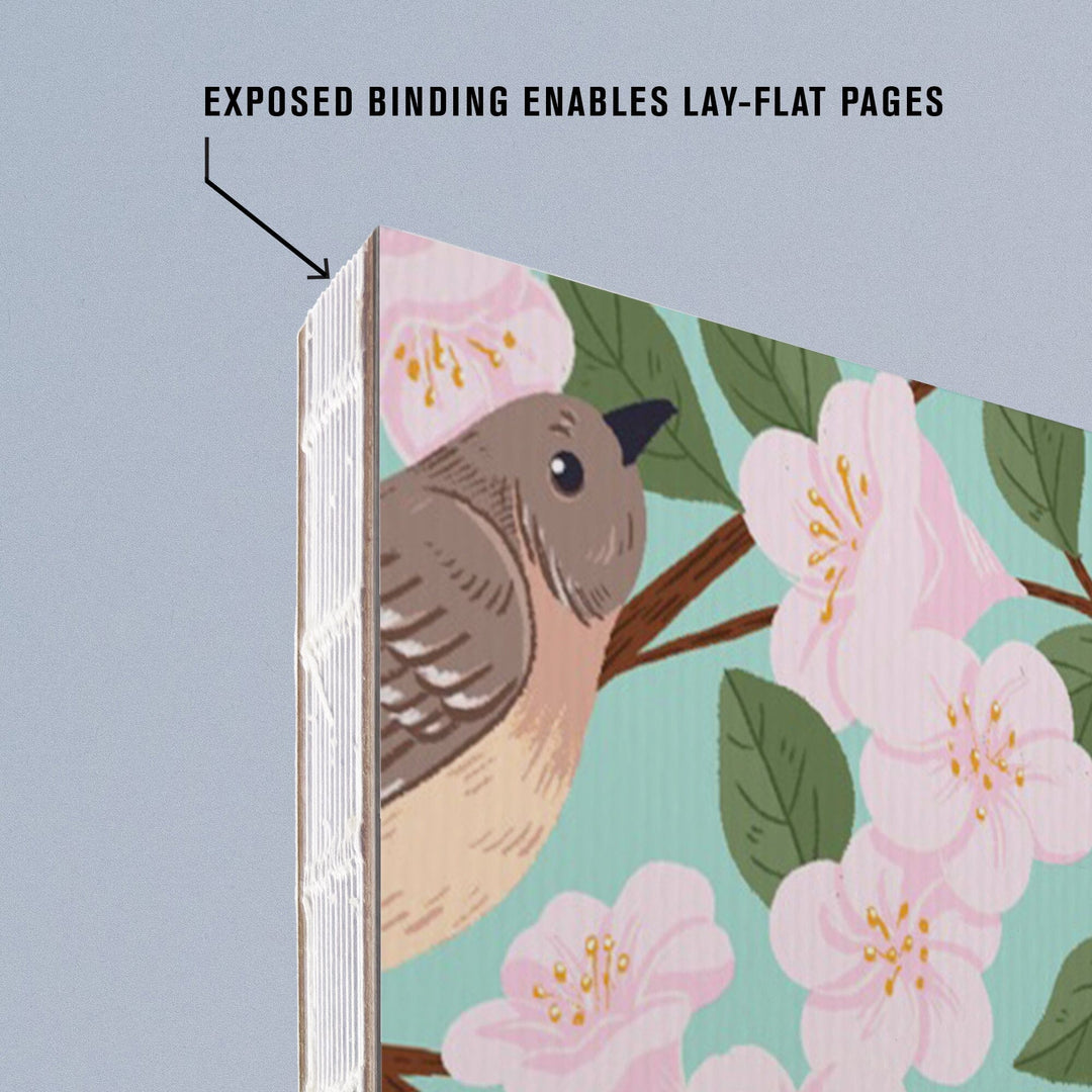 Lined 6x9 Journal, Arkansas, State Bird and Flower Collection, Mockingbird and Apple Blossom, Lay Flat, 193 Pages, FSC paper Home Lantern Press