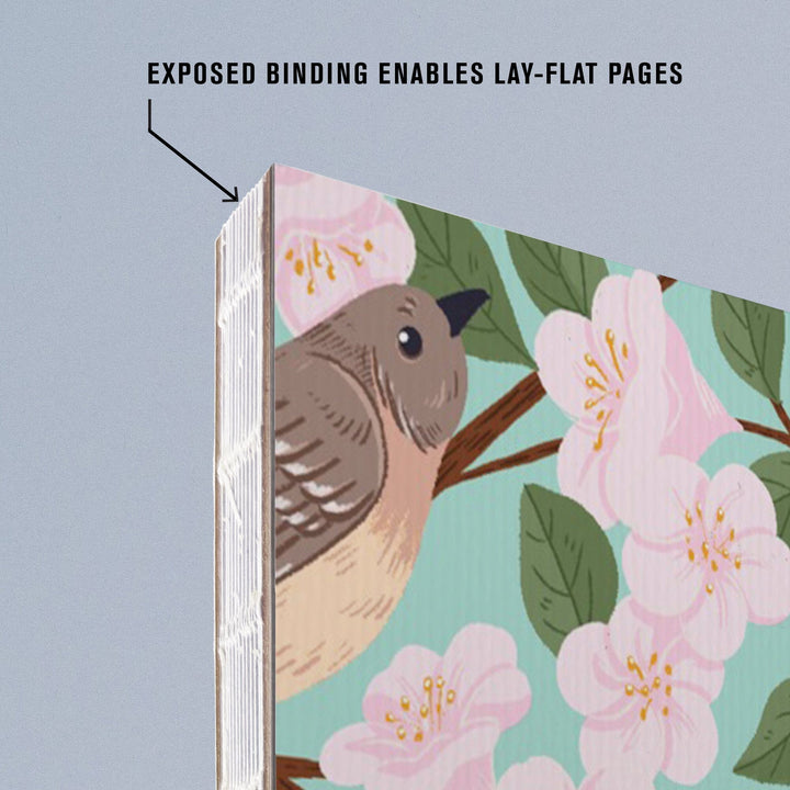 Lined 6x9 Journal, Arkansas, State Bird and Flower Collection, Mockingbird and Apple Blossom, Lay Flat, 193 Pages, FSC paper Home Lantern Press
