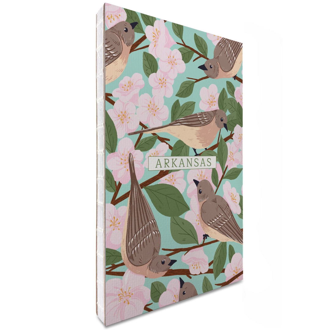 Lined 6x9 Journal, Arkansas, State Bird and Flower Collection, Mockingbird and Apple Blossom, Lay Flat, 193 Pages, FSC paper Home Lantern Press