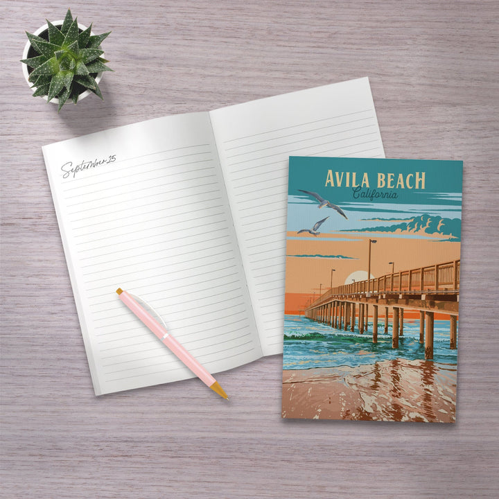 Lined 6x9 Journal, Avila Beach, California, Painterly, Beach Pier, Lay Flat, 193 Pages, FSC paper Home Lantern Press