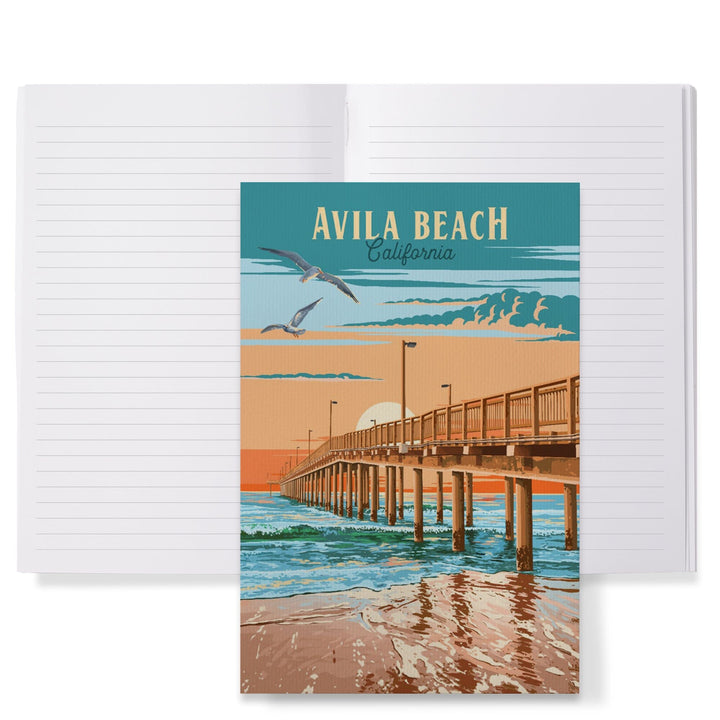 Lined 6x9 Journal, Avila Beach, California, Painterly, Beach Pier, Lay Flat, 193 Pages, FSC paper Home Lantern Press