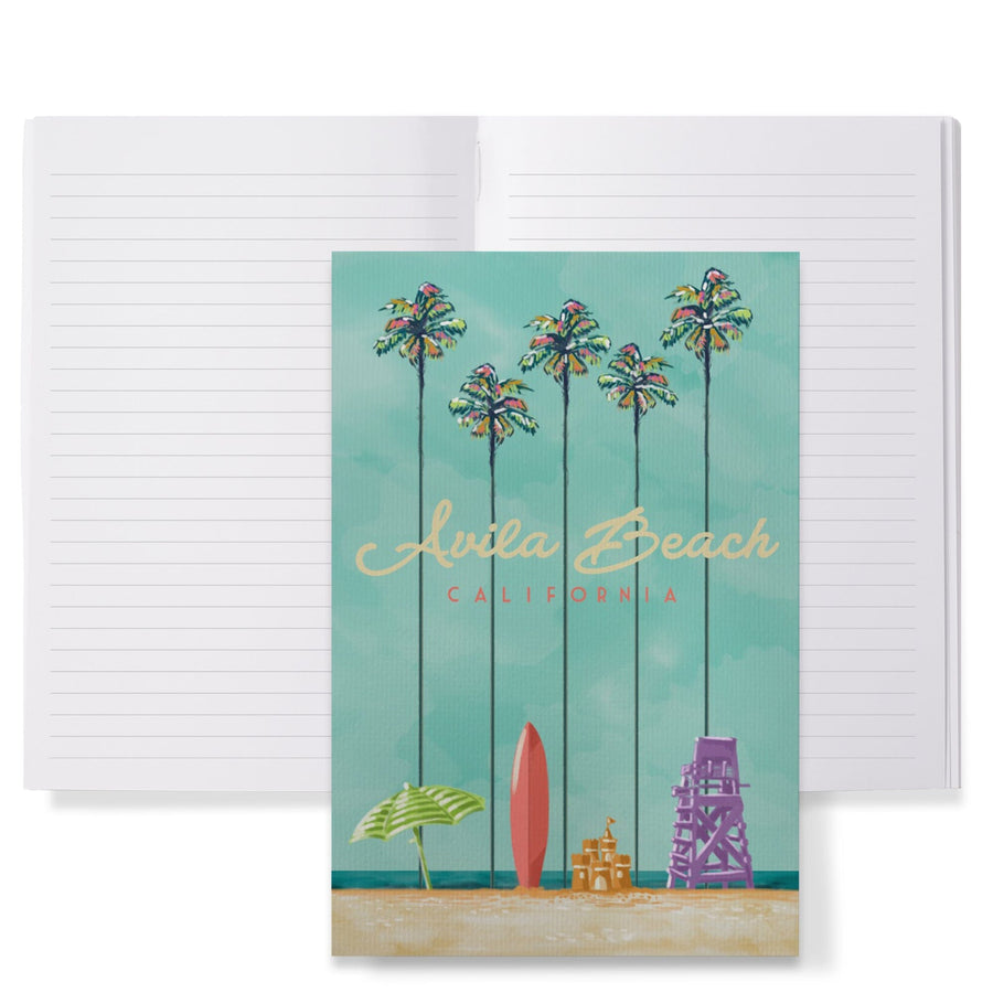 Lined 6x9 Journal, Avila Beach, California, Tall Palms Beach Scene, Lay Flat, 193 Pages, FSC paper Home Lantern Press