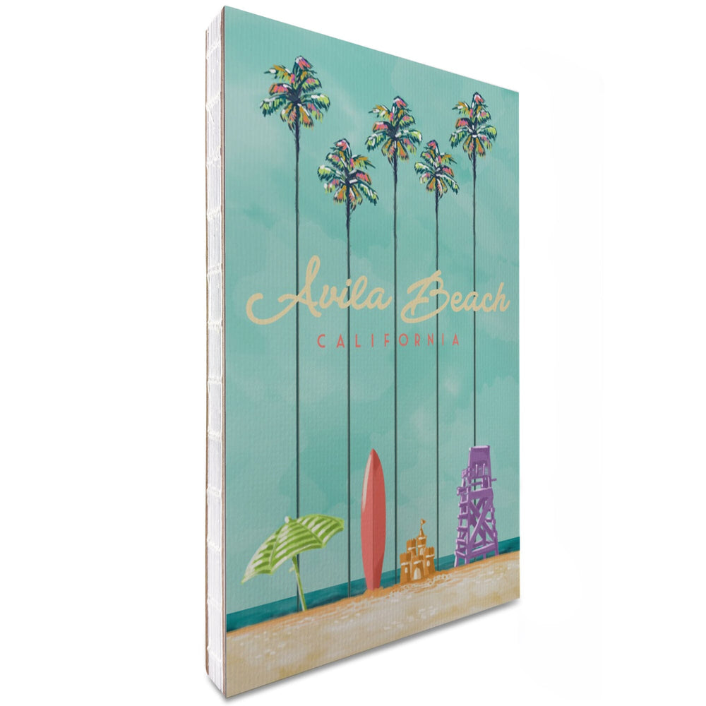 Lined 6x9 Journal, Avila Beach, California, Tall Palms Beach Scene, Lay Flat, 193 Pages, FSC paper Home Lantern Press