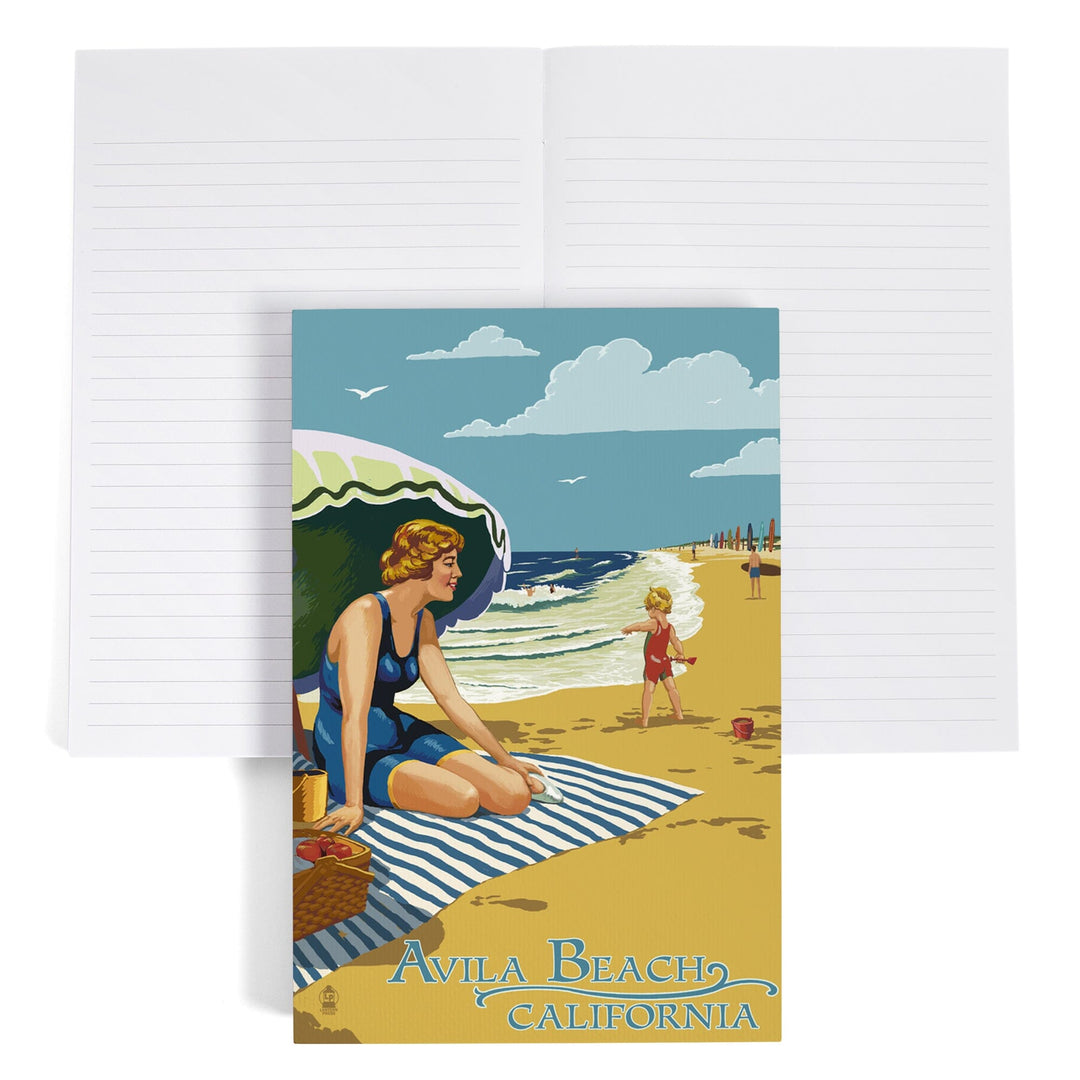 Lined 6x9 Journal, Avila Beach, California, Woman on the Beach, Lay Flat, 193 Pages, FSC paper Home Lantern Press